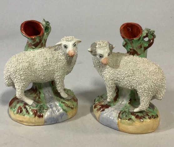 Pair Staffordshire Sheep/ Ram Mantle Vases (1 of 6)