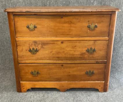 3 Drawer Maple Cottage Chest: Paneled ends, shaped skirt, bail pulls, 32.5 tall x 40 wide x 15.5 deep