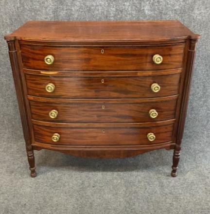 Period Sheraton Bow Front Mahogany Chest (1 of 8)
