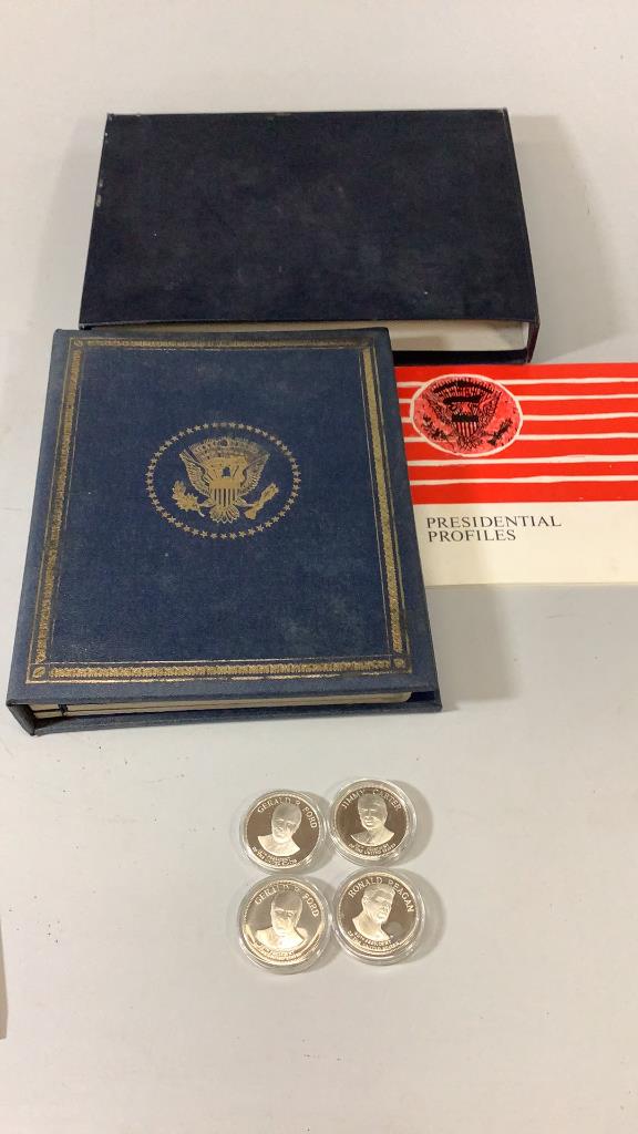 Franklin Mint Presidential Profile Silver Medals: Set of 39 ( 36 in booklet, plus Ford, Carter and Reagan which were added to the collection after folder was printed)