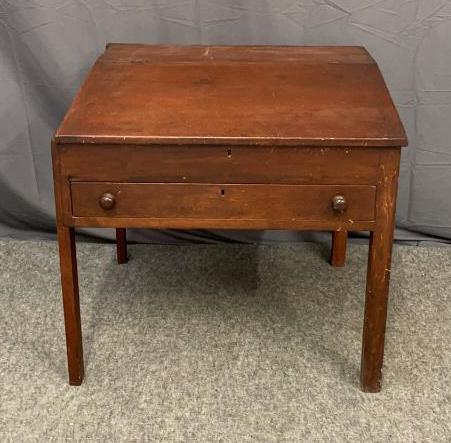 White Pine School Masters Desk: Dovetailed drawer, . Desk measures 32 inches tall x 34 inches wide x 32 inches deep