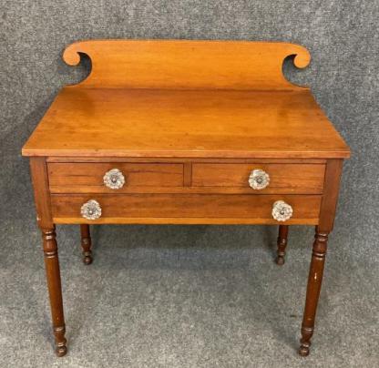 American Federal Dressing Table: Cherry, turned legs, glass knobs, scratches and wear to finish, 36H x 34W x 20D