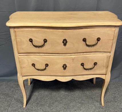 2 Drawer French Commode: 1920s, bleached finish, tall French leg, 29 tall x 33 wide x 16 deep