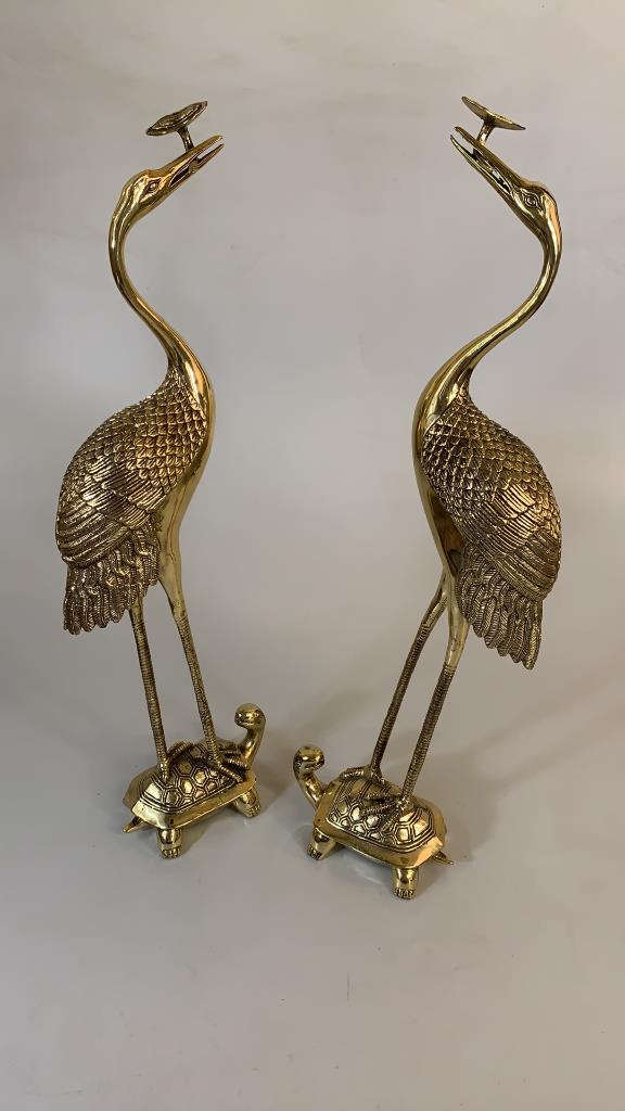 Pair Chinese Export Brass Cranes (1 of 5)