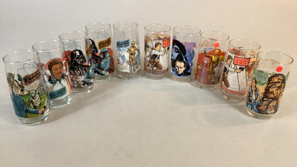 21 Star Wars, Burger King, Coca Cola Glasses: Q varied designs from Return of Jedi, Empire Strikes Back, Star Wars