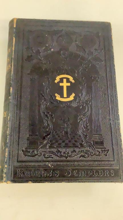 History of Knights Templars, 1874: Robert Macoy, Complete History of Masonic Knighthood , Embossed leather bound in black, marble pages, gold embossed title, light wear to spine, tonal