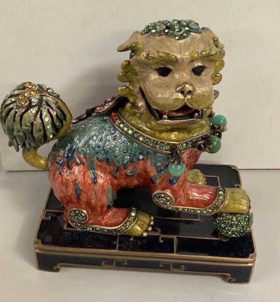 Jay Strongwater Fu Dog: Gilganesh, limited edition #286/300, Chinoiserie enamel with multiple colors stamped, dated 2006, with original box