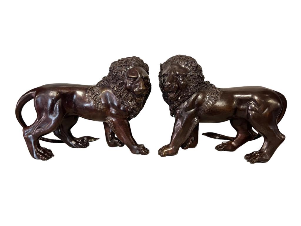 Pair Patinated Bronze Lions (1 of 3)