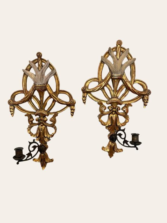Pair Vintage Italian Style Gilt Wall Sconces (1 of 5)