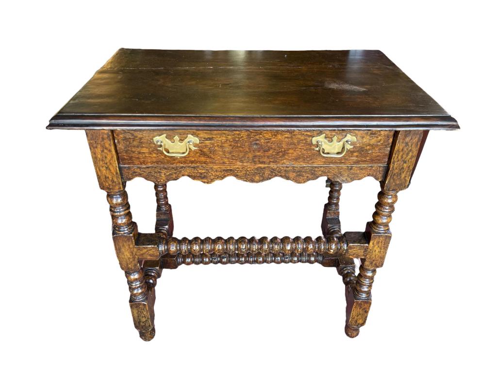 French Oak 1 Drawer Stand: Small separation on top, scalloped skirt, dovetailed drawer, 30 t 32 w x 21 d