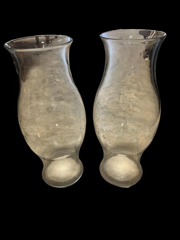 Pair Tall Glass Hurricane  Shades (1 of 3)