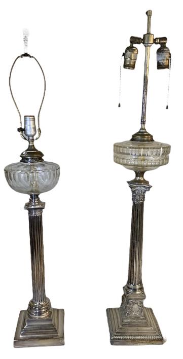 2 English Silverplate and Cut Glass Banquet Lamps (1 of 8)