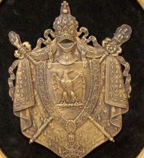 Coat of Arms Napoleon: 5 x 8 inches, shield bears the Eagle, Bee, Scepter, Hand of Justice, and the Chain of Legion of Honor, N in a foliate wreath