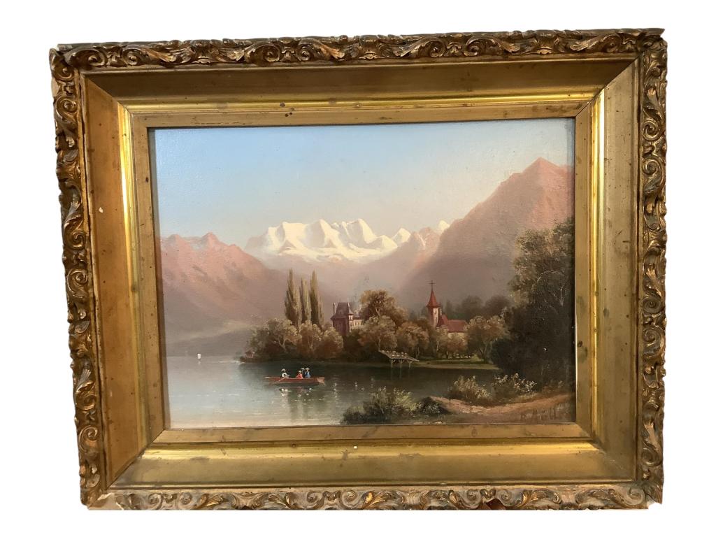 Oil on Board, Alpine Village, Lake (1 of 4)