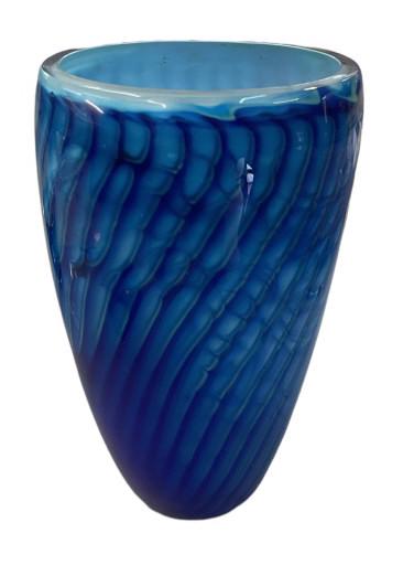A Robinson Scott Studio Art Glass Vase: Mottled blue and green pattern, reminiscent of waves..signed and dated Robinson Scott ‘93 on base..good condition, no chips or hairlines..13H x 8W