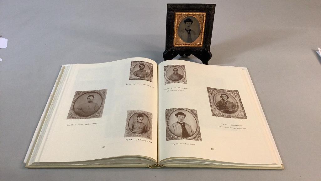 Confederate Zouave Ambrotype: 1/6 inch plate, Gutta Percha frame, * originally in William Albaugh III collection, pictured in his book Confederate Faces, Book is included