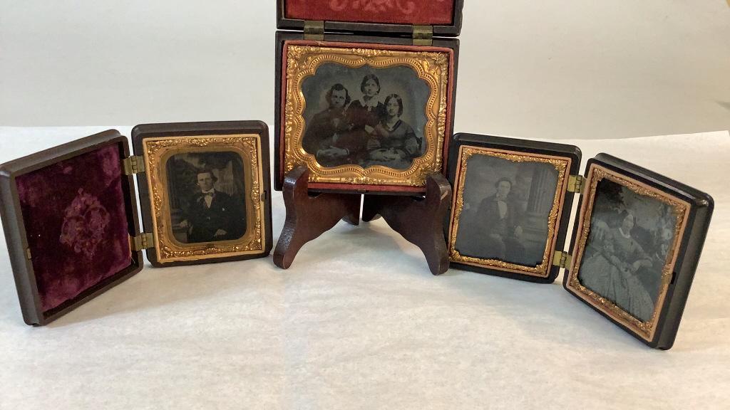 Three Ambrotype Photos, Preston Family: Possibly identified as Preston Family from Smithfield Plantation , Montgomery County Virginia 1-1/6 plate size showing brother and sisters, 2.1/9 size plate gentleman w/ plantation style back drop, 3.