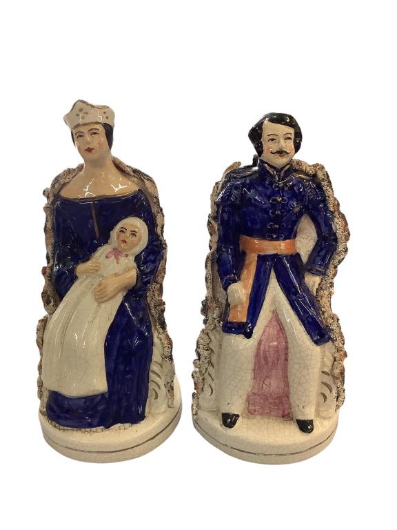 Staffordshire Figures, Queen Victoria and Prince: Albert ..6.5 inches each, Queen Victoria holding baby for Christening, white interior glaze * minor glaze crazing