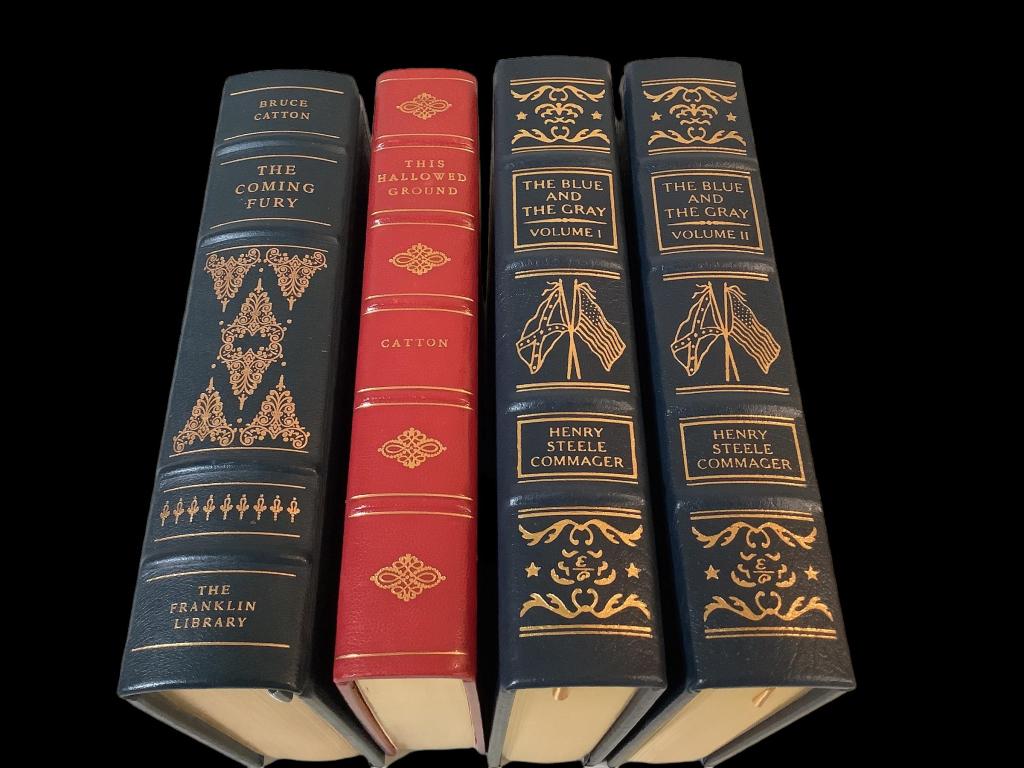 4 Books, Civil War Related: Leather bound limited edition Signed Copy The. coming Fury by Bruce Catton, Franklin Library, 1980, This Hallowed Ground also by Bruce Catton, red leather bound, Doubleday 1956, The Blue and The Gray,