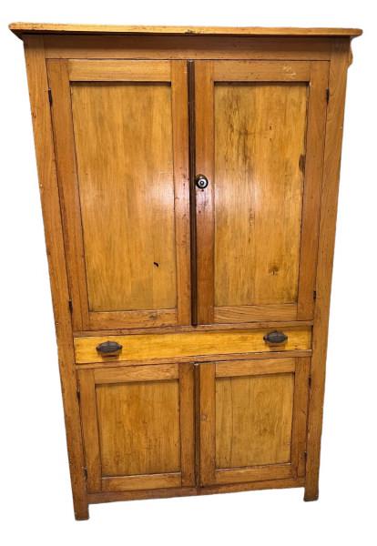 New England Maple Food Pantry: 1920, Paneled Doors, Single Drawer, Shelved Interior, 69 T X 41.5 W X 16.5 D