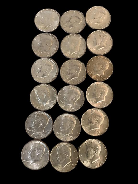 18 Kennedy Silver Half Dollars (1 of 4)