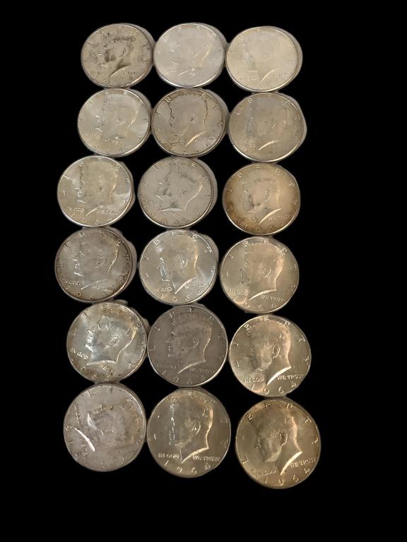 18 Kennedy Silver Half Dollars (1 of 4)