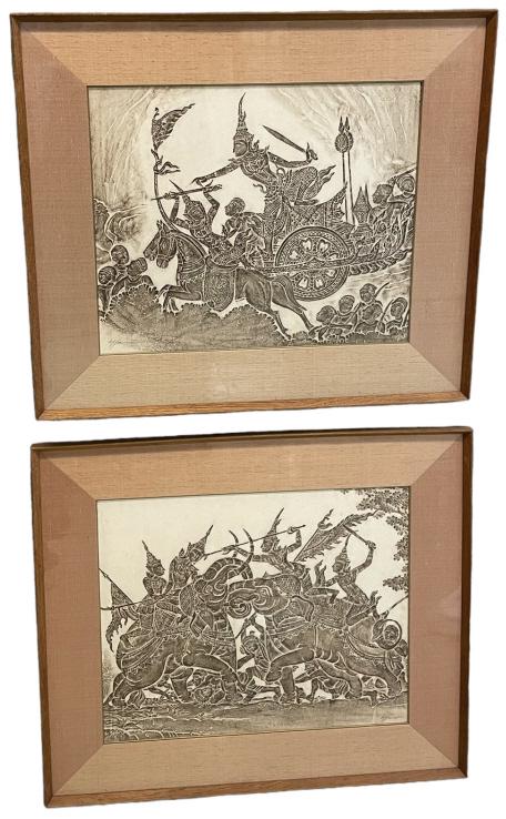 2 Framed Thai Temple Rubbings (1 of 6)