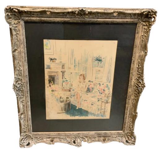 Portrait of a Seated Woman, Sir Cecil Beaton: British, 1904-1980..watercolor and pastel on paper, signed and dated 1944 l.r..foxing, toning, stains..carved frame with loss, sight 21.5H x 16.5W..not examined out of frame