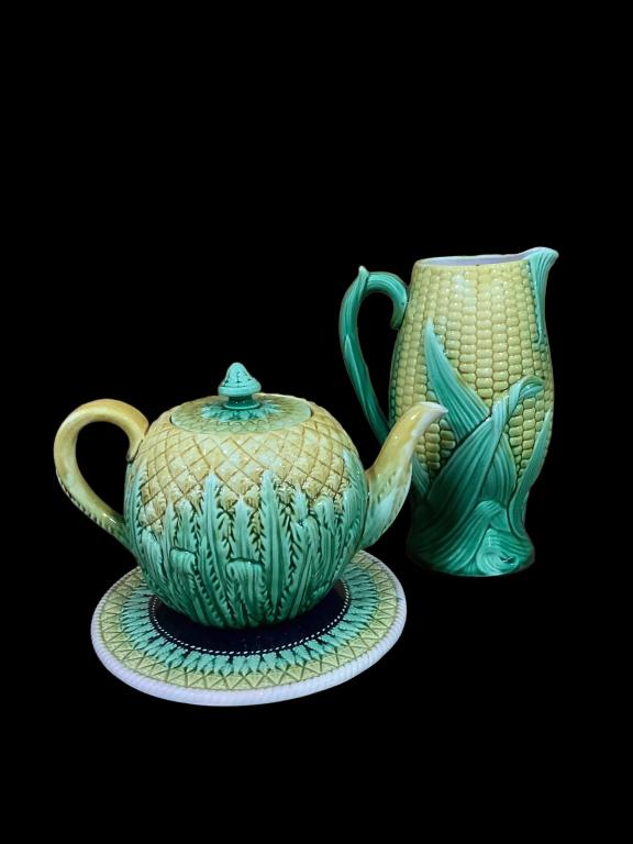 Majolica Teapot and Trivet, Pitcher (1 of 4)