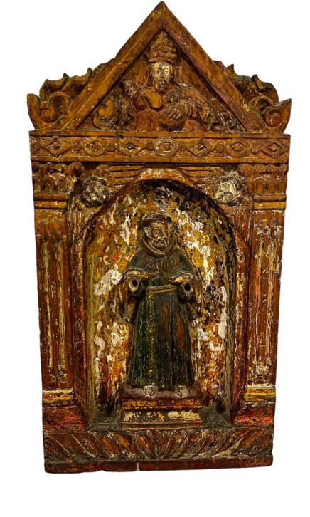 19th C Carved Wooden  St Francis Plaque (1 of 4)