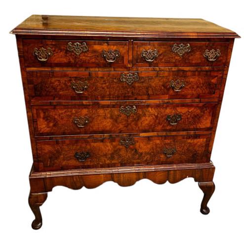 Queen Anne Burl Walnut Chest on Stand (1 of 9)