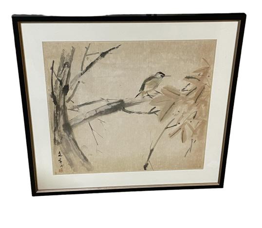Asian Watercolor of a Bird on a Branch (1 of 5)