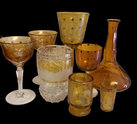 8 Pieces  Amber, and Bohemian Glass (1 of 5)