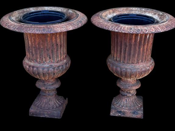 Pair Vintage Iron Garden Urns (1 of 3)