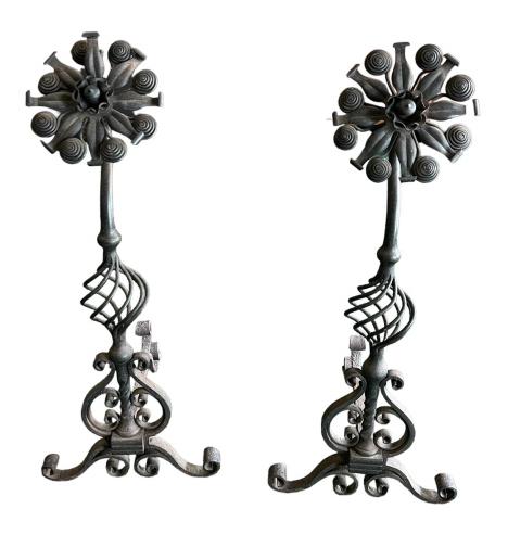 Pair Hang Wrought Arts & Crafts Andirons (1 of 3)