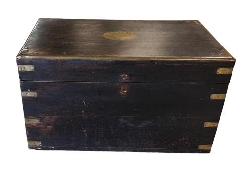 1920s Teak Storage Box W Brass Accents: 12 tall x 23 wide x 13 deep