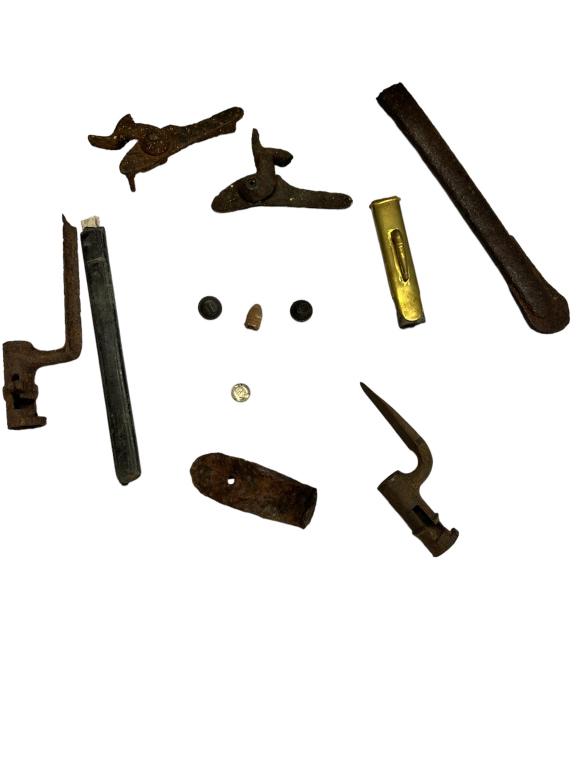 Group of Found & Dug Artifacts: Some civil war era some later, buttons, coins, gun locks, bayonet parts ect