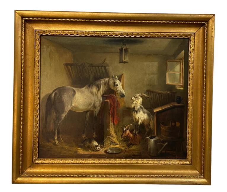 Painting of Stable Interior, Benno Rafael Adam (1 of 5)