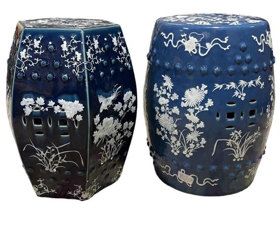 2 Blue and White Asian Garden Stools (1 of 7)