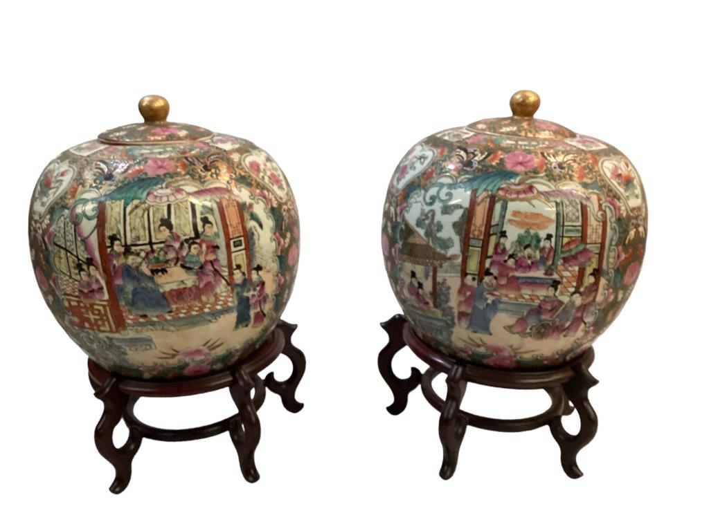 Pair Famille Rose Temple Jars (1 of 5)