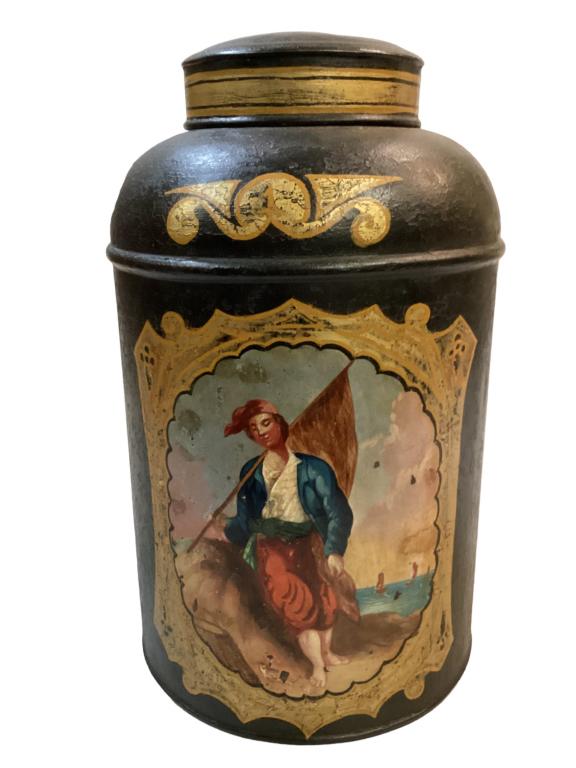 Painted Tin Toleware Canister (1 of 4)