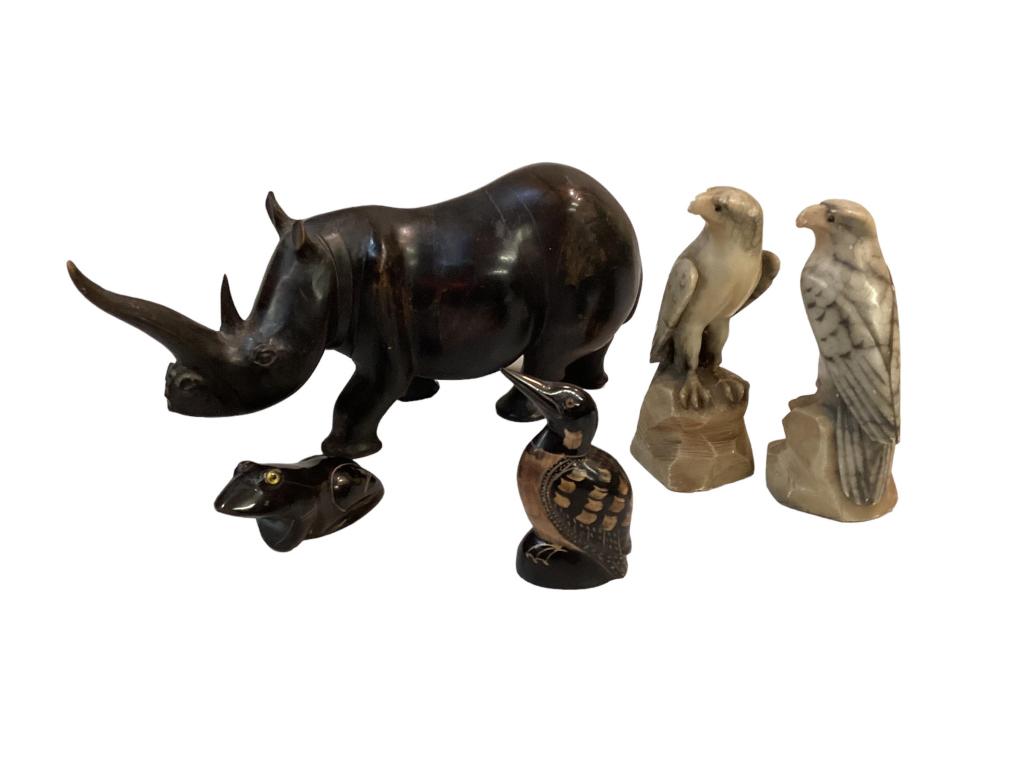 Wood Rhinoceros, Alabaster Hawks, Carved Animals - Jan 09, 2023 | Broken Arch Auction Gallery NCFL#9399 in NC Wood Rhinoceros, Alabaster Hawks, Carved Animals - Jan 09, 2023 | Broken Arch Auction Gallery NCFL#9399 in NC