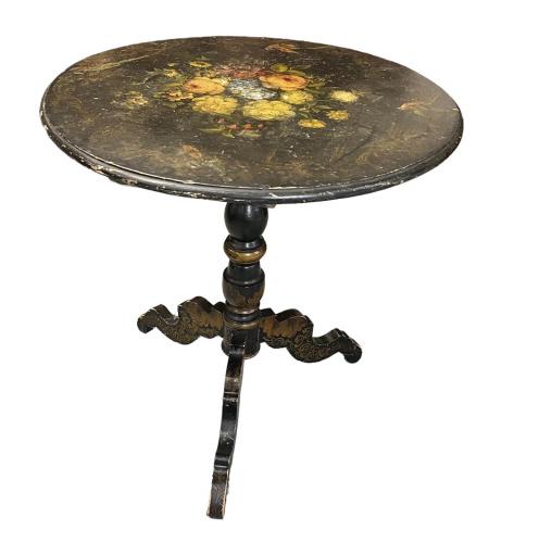 English Candlestand W Paint Decorated Top (1 of 4)
