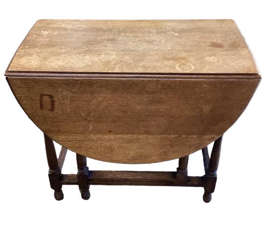 English Oak Gate Leg Drop Leaf: Mid 20th Century 30T x 36L x 18W x 54W fully open Line Item # 517