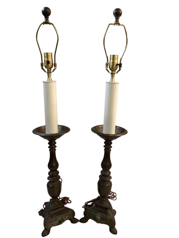 Pair Bronze Finished Cast Cathedral  Candlesticks (1 of 4)