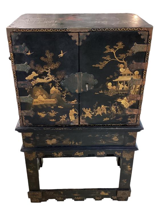 Asian lacquered Chinoiserie chest on stand (1 of 10)