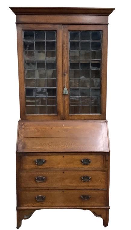 Inlaid oak secretary (1 of 8)