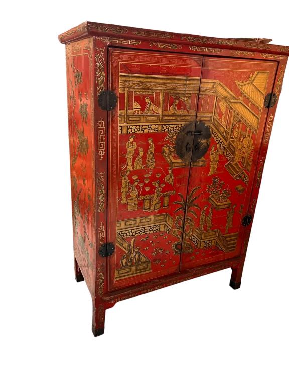 Vintage Red Lacquered Chinese Cabinet (1 of 8)