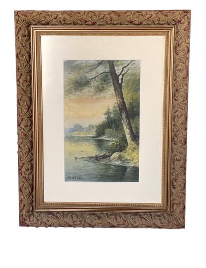 A Landscape Watercolor with Tree, Elbridge J Fenn (1 of 5)
