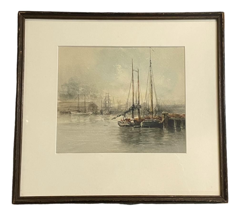 Docked Sailing Vessels, Watercolor on Paper (1 of 5)